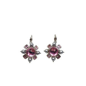 Joan Rivers Pink Crystal Silver Pearl Floral Dangle Drop Earrings